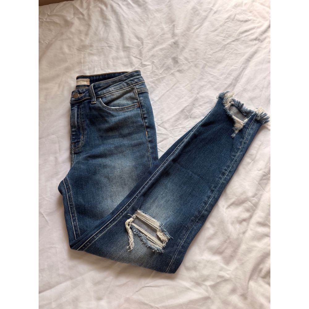 Altar'd State Distressed Skinny Jeans Medium Wash Ripped Knee Frayed Hem - Picture 1 of 12